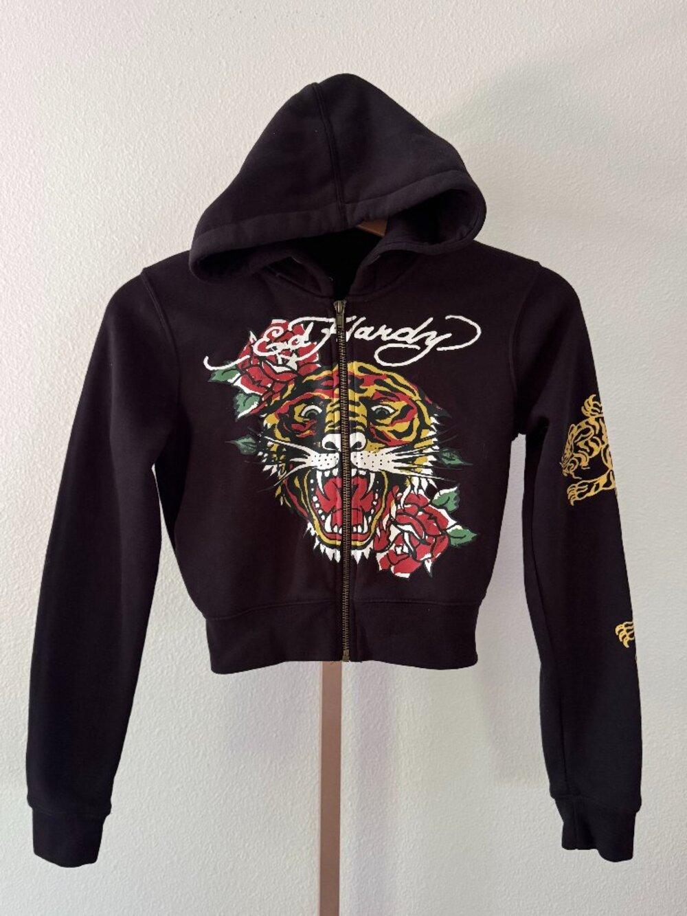 Ed Hardy Retro Tiger Zip Front Hoodie Small Y2K Graphic Streetwear